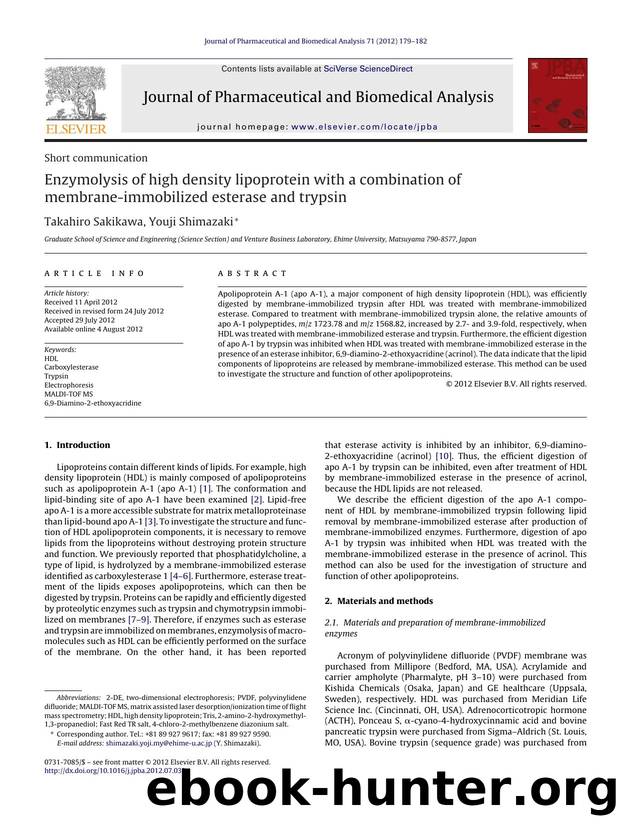 Enzymolysis of high density lipoprotein with a combination of membrane-immobilized esterase and trypsin by Takahiro Sakikawa