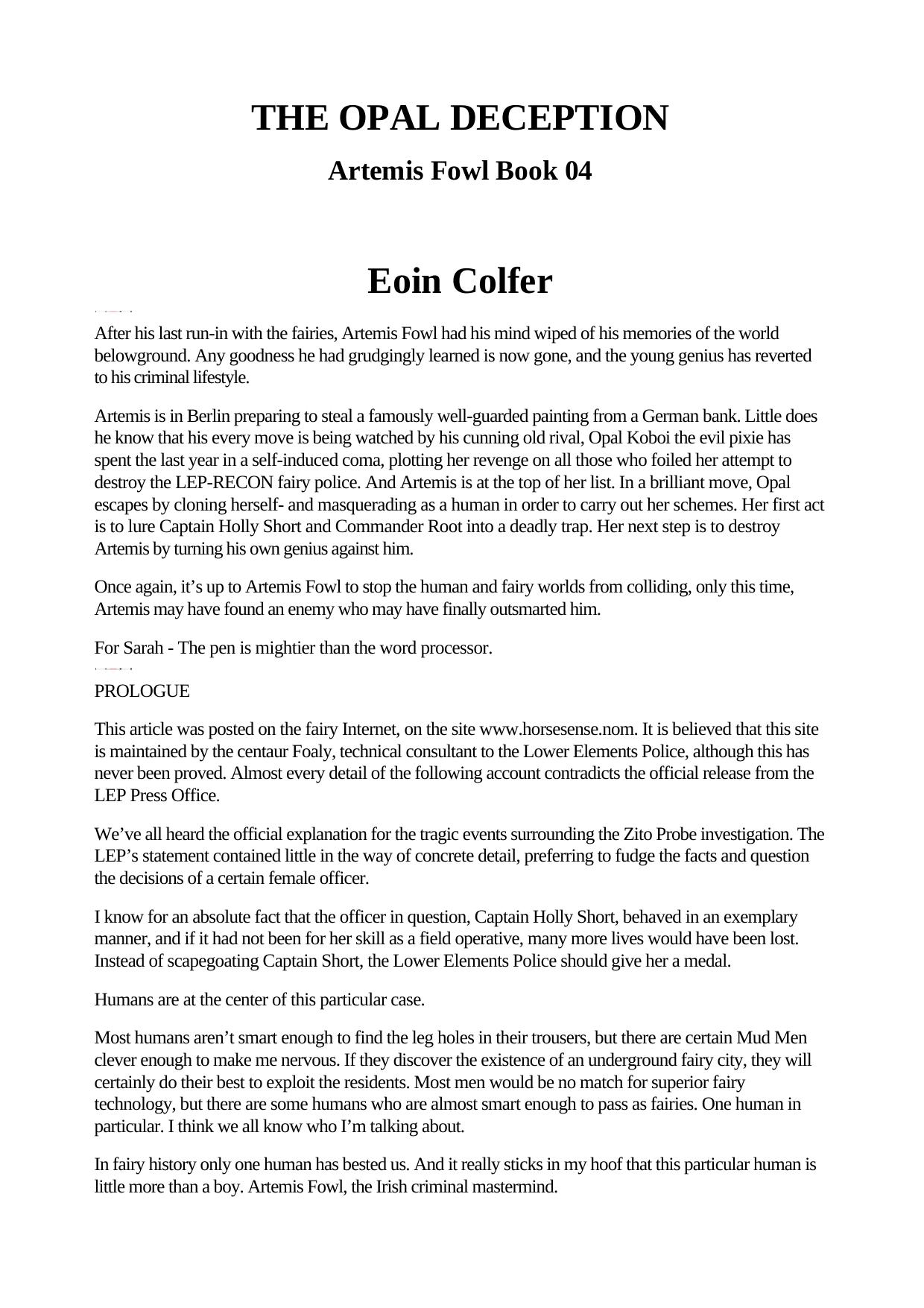 Eoin Colfer Artemis Fowl 04 The Opal Deception by Unknown