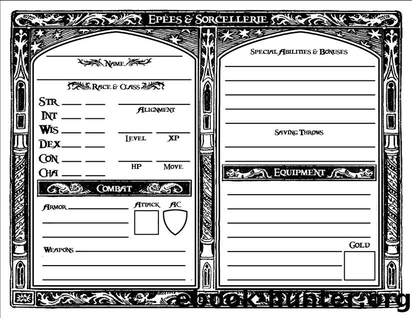 Epees & Sorcellerie character-sheet two sided by Unknown