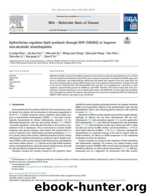 Epiberberine regulates lipid synthesis through SHP (NR0B2) to improve non-alcoholic steatohepatitis by unknow