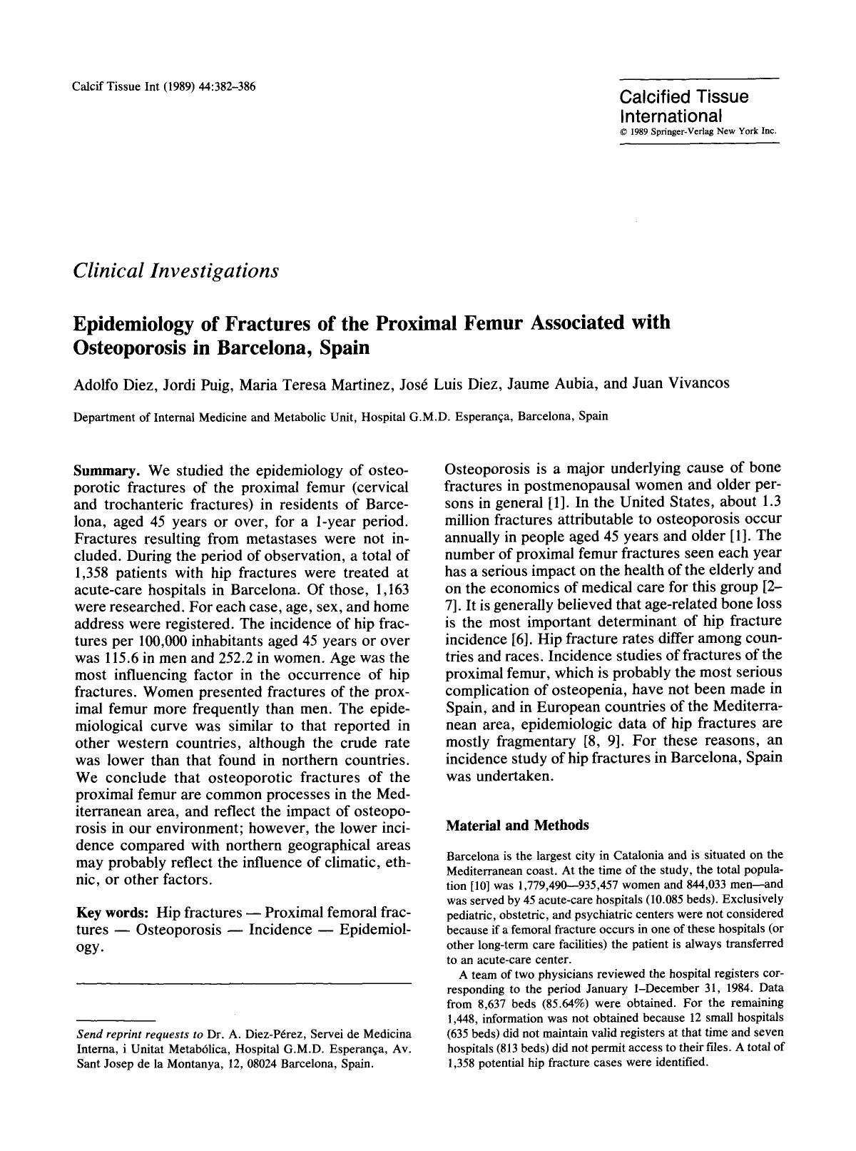Epidemiology of fractures of the proximal femur associated with osteoporosis in Barcelona, Spain by Unknown