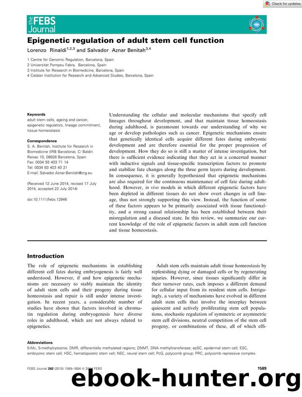 Epigenetic regulation of adult stem cell function by Unknown