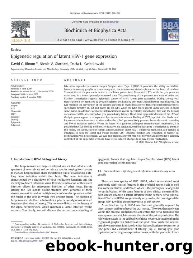 Epigenetic regulation of latent HSV-1 gene expression by David C. Bloom; Nicole V. Giordani; Dacia L. Kwiatkowski