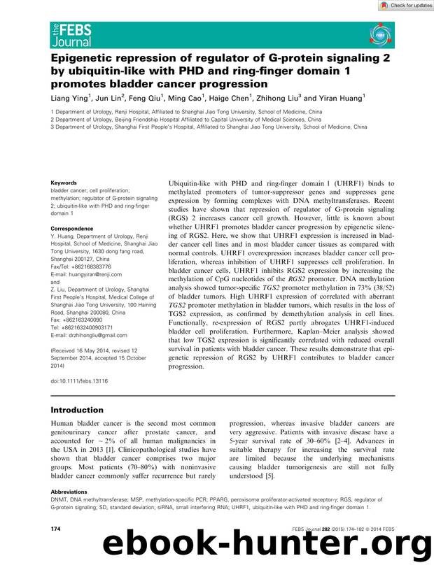 Epigenetic repression of regulator of Gâprotein signaling 2 by ubiquitinâlike with PHD and ringâfinger domainÂ 1 promotes bladder cancer progression by Unknown