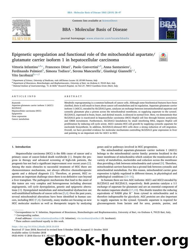 Epigenetic upregulation and functional role of the mitochondrial aspartateglutamate carrier isoform 1 in hepatocellular carcinoma by unknow