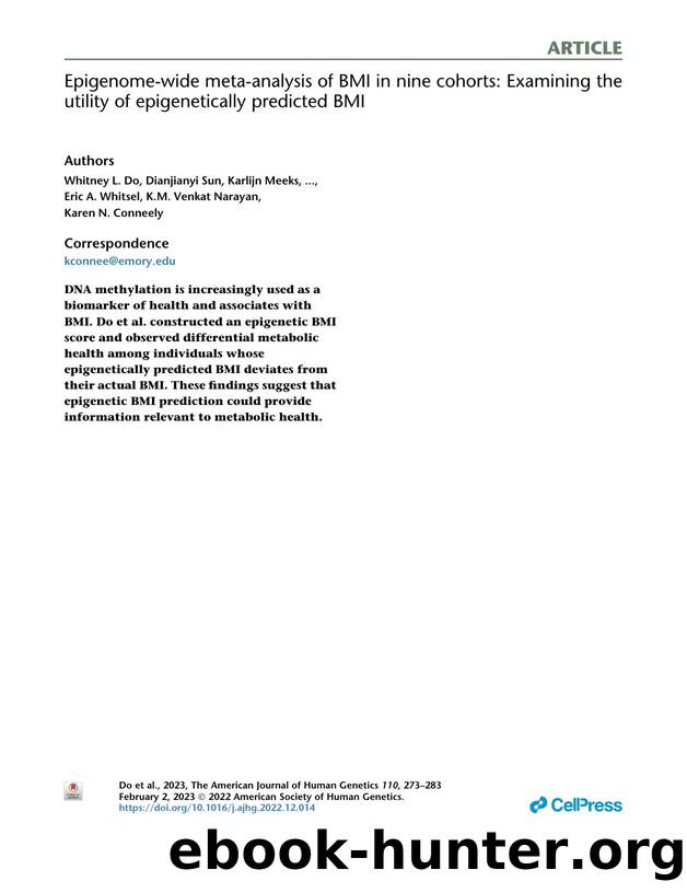 Epigenome-wide meta-analysis of BMI in nine cohorts: Examining the utility of epigenetically predicted BMI by unknow