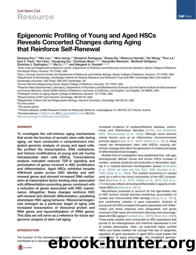 Epigenomic Profiling of Young and Aged HSCs Reveals Concerted Changes during Aging that Reinforce Self-Renewal by unknow