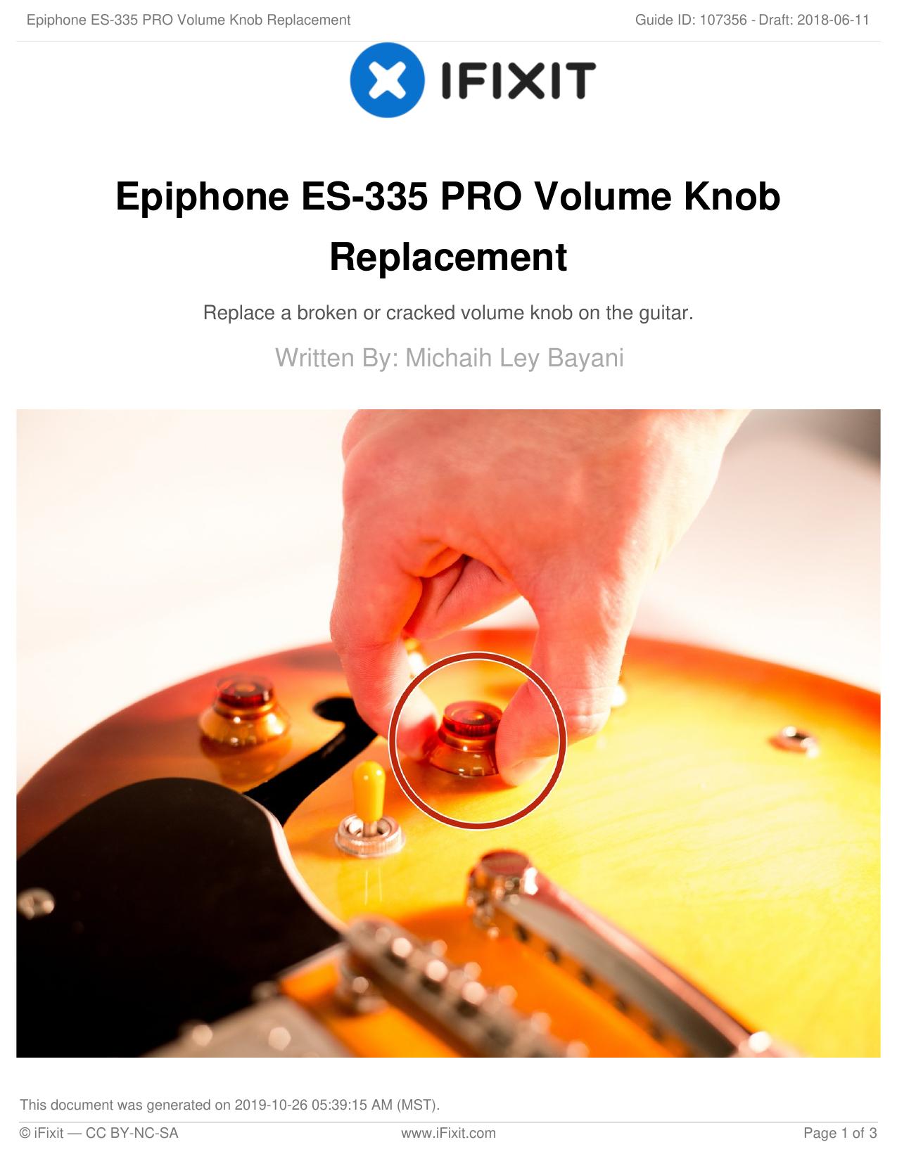Epiphone ES-335 PRO Volume Knob Replacement by Unknown