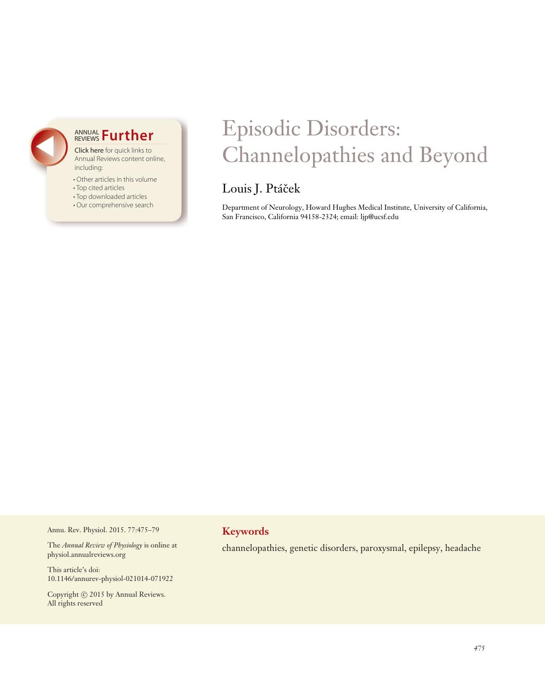 Episodic Disorders: Channelopathies and Beyond by Louis J. Ptáček