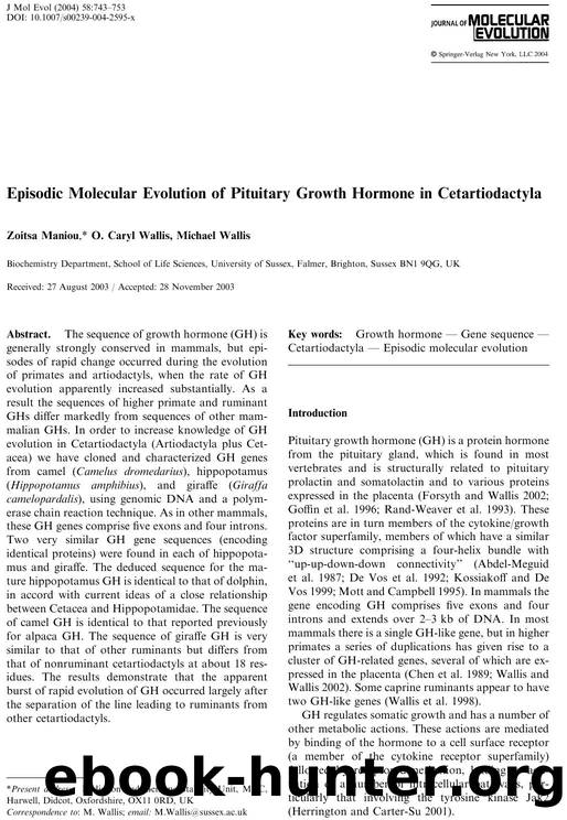Episodic Molecular Evolution of Pituitary Growth Hormone in Cetartiodactyla by Maniou Z. et al