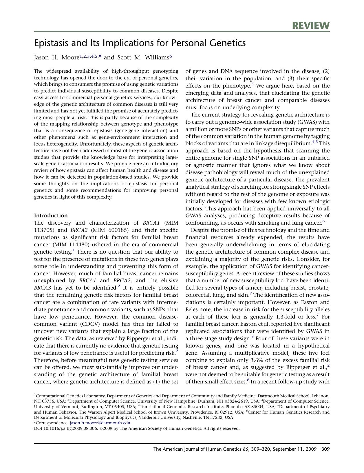 Epistasis and Its Implications for Personal Genetics by Jason H. Moore; Scott M. Williams