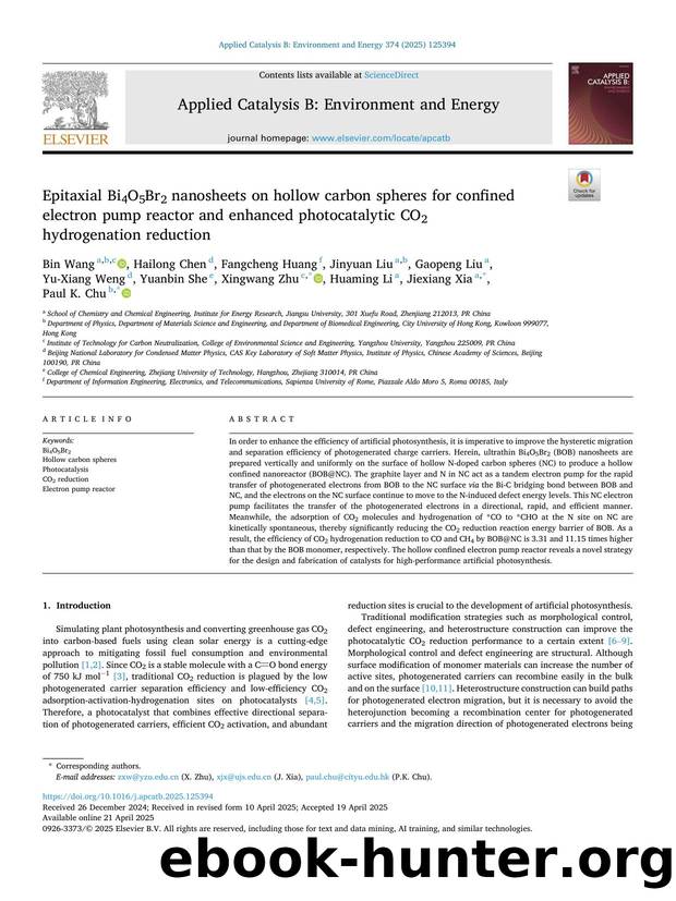 Epitaxial Bi4O5Br2 nanosheets on hollow carbon spheres for confined electron pump reactor and enhanced photocatalytic CO2 hydrogenation reduction by unknow