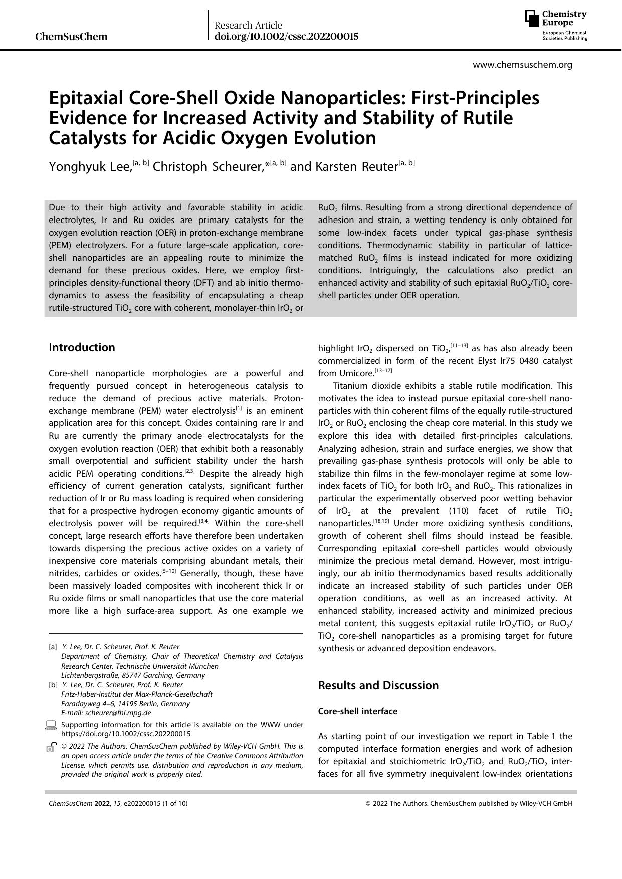 Epitaxial CoreâShell Oxide Nanoparticles: FirstâPrinciples Evidence for Increased Activity and Stability of Rutile Catalysts for Acidic Oxygen Evolution by Unknown