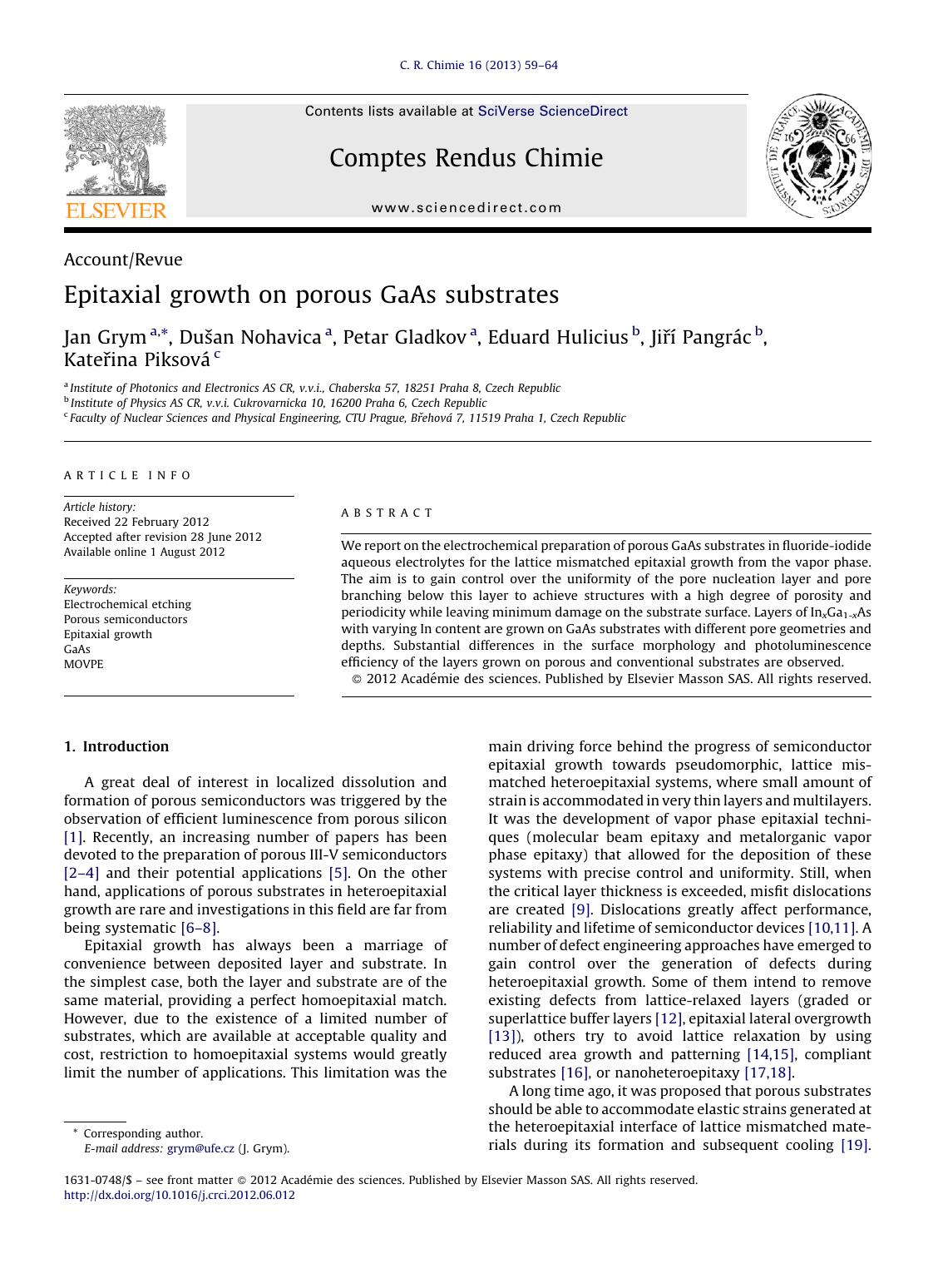 Epitaxial growth on porous GaAs substrates by Jan Grym