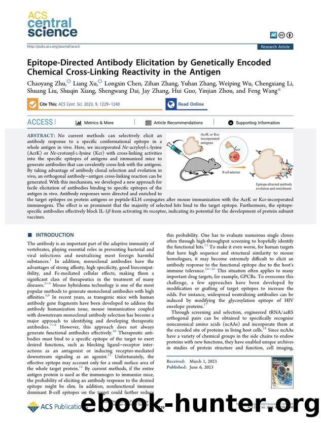 Epitope-Directed Antibody Elicitation by Genetically Encoded Chemical Cross-Linking Reactivity in the Antigen by unknow