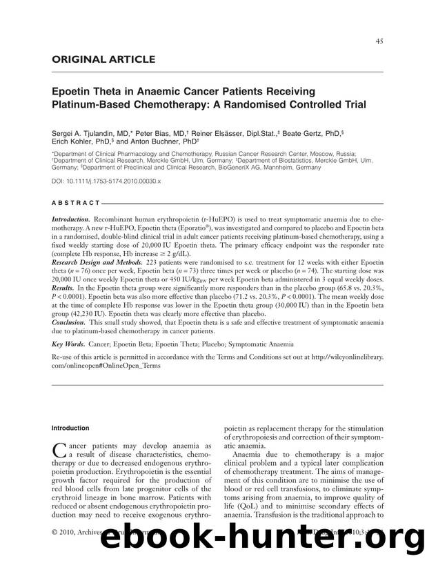 Epoetin Theta in Anaemic Cancer Patients Receiving PlatinumBased Chemotherapy: A Randomised Controlled Trial by Unknown