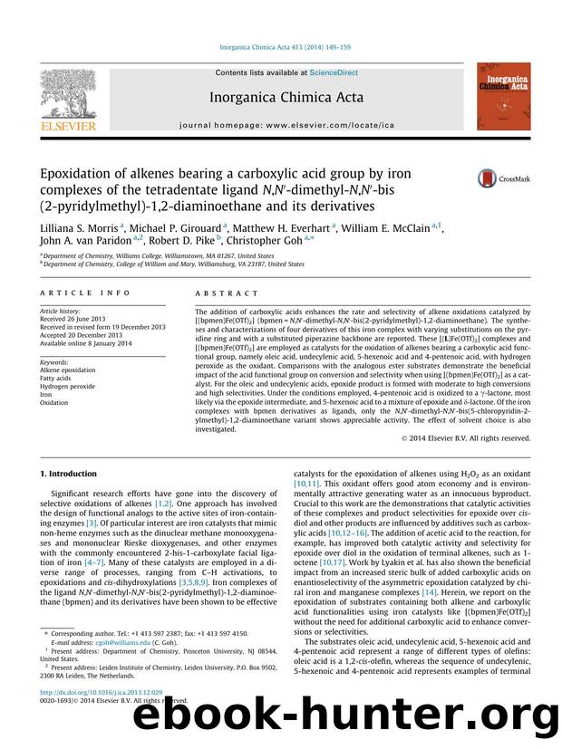 Epoxidation of alkenes bearing a carboxylic acid group by iron complexes of the tetradentate ligand N,Nâ²-dimethyl-N,Nâ²-bis(2-pyridylmethyl)-1,2-diaminoethane and its derivatives by unknow