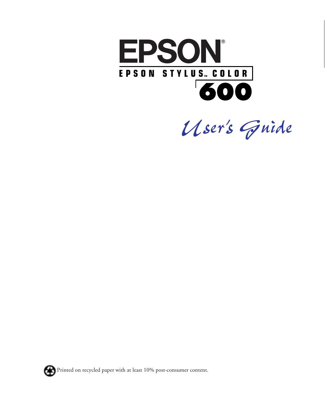 Epson Stylus 600 User's Guide by Unknown