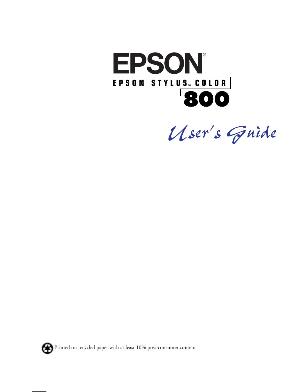 Epson Stylus 800N User's Guide by Unknown