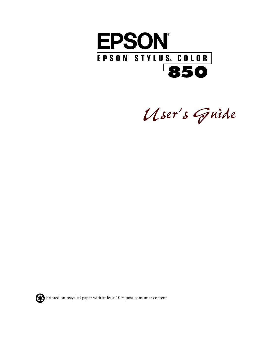 Epson Stylus 850 User's Guide by Unknown