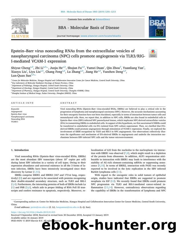 EpsteinâBarr virus noncoding RNAs from the extracellular vesicles of nasopharyngeal carcinoma (NPC) cells promote angiogenesis via TLR3RIG-I-mediated VCAM-1 expression by unknow