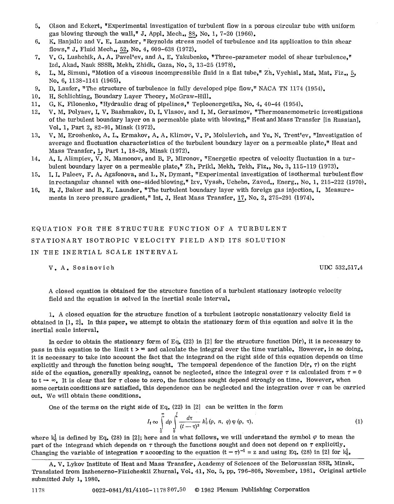 Equation for the structure function of a turbulent stationary isotropic velocity field and its solution in the inertial scale interval by Unknown