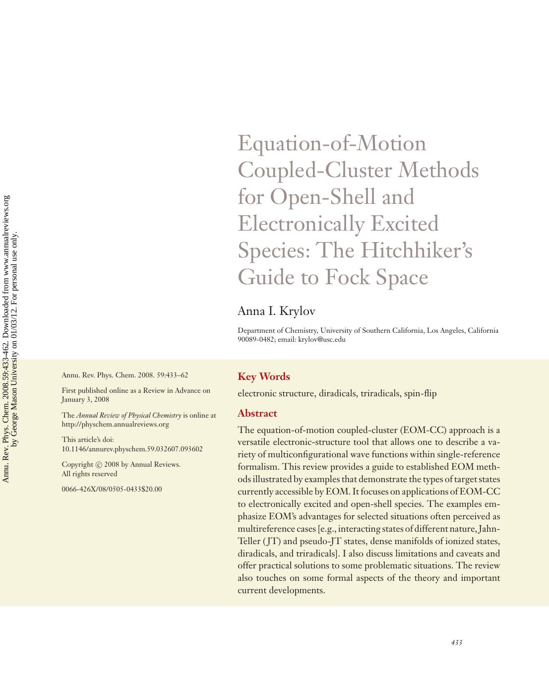 Equation-of-Motion Coupled-Cluster Methods for Open-Shell and Electronically Excited Species: The Hitchhiker's Guide to Fock Space by Anna I. Krylov