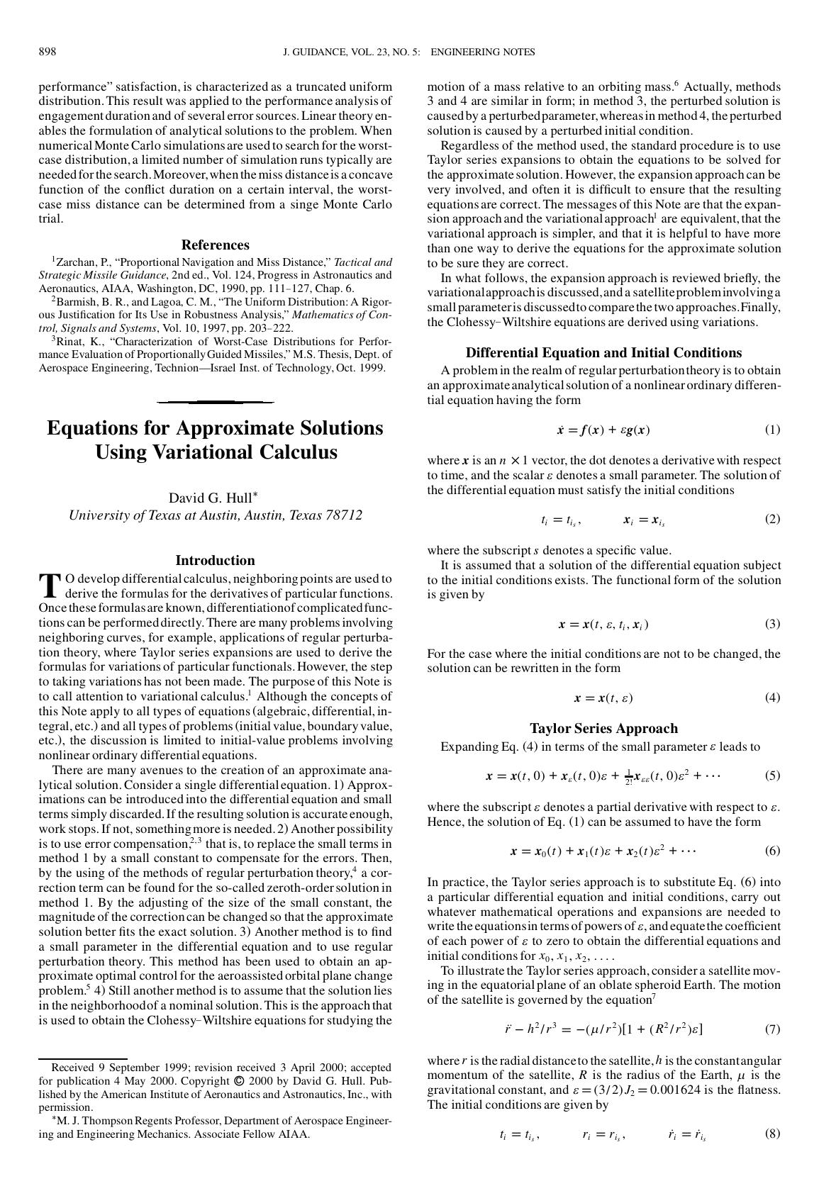 Equations for Approximate Solutions Using Variational Calculus by Unknown