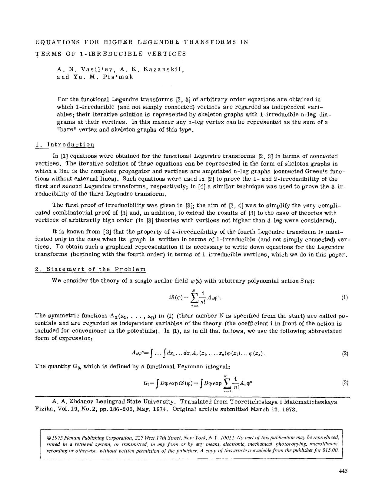 Equations for higher Legendre transforms in terms of 1-irreducible vertices by Unknown