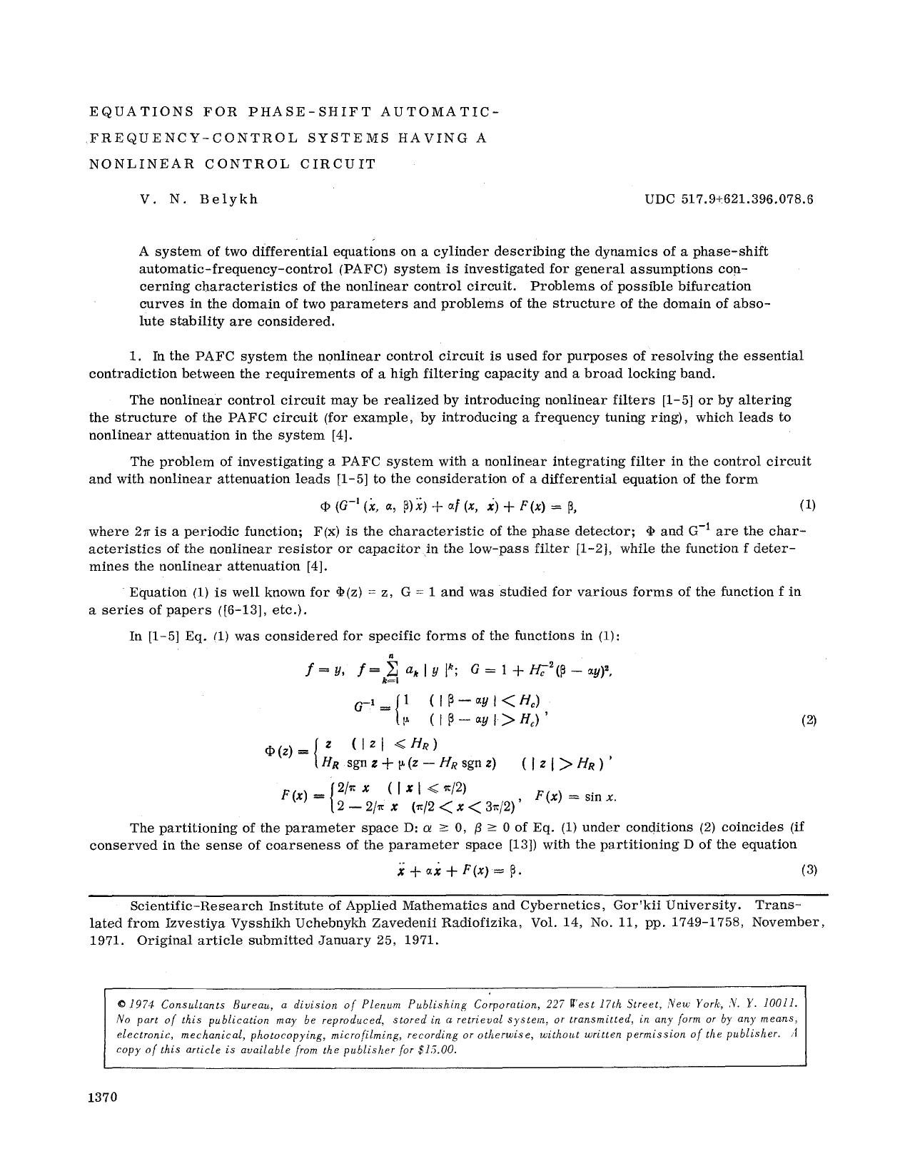Equations for phase-shift automatic-frequency-control systems having a nonlinear control circuit by Unknown