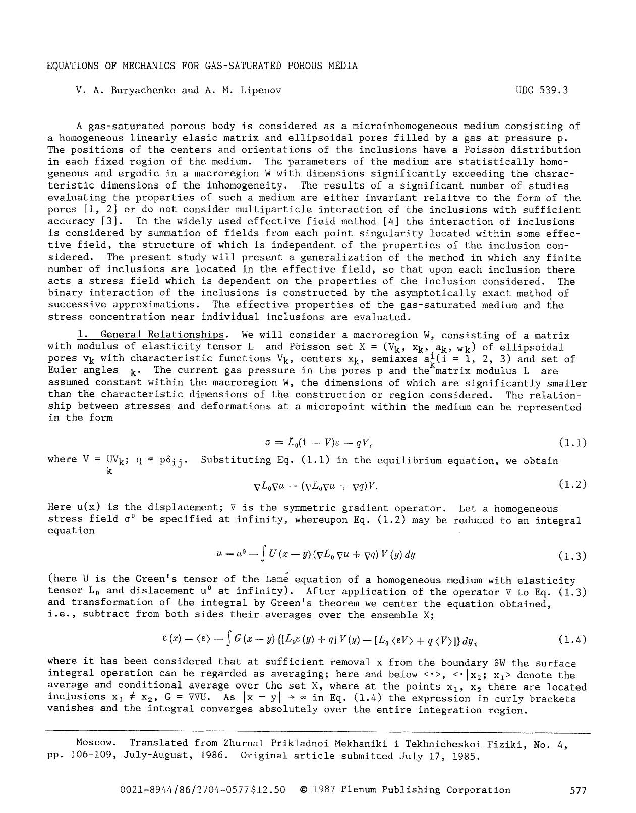 Equations of mechanics for gas-saturated porous media by Unknown