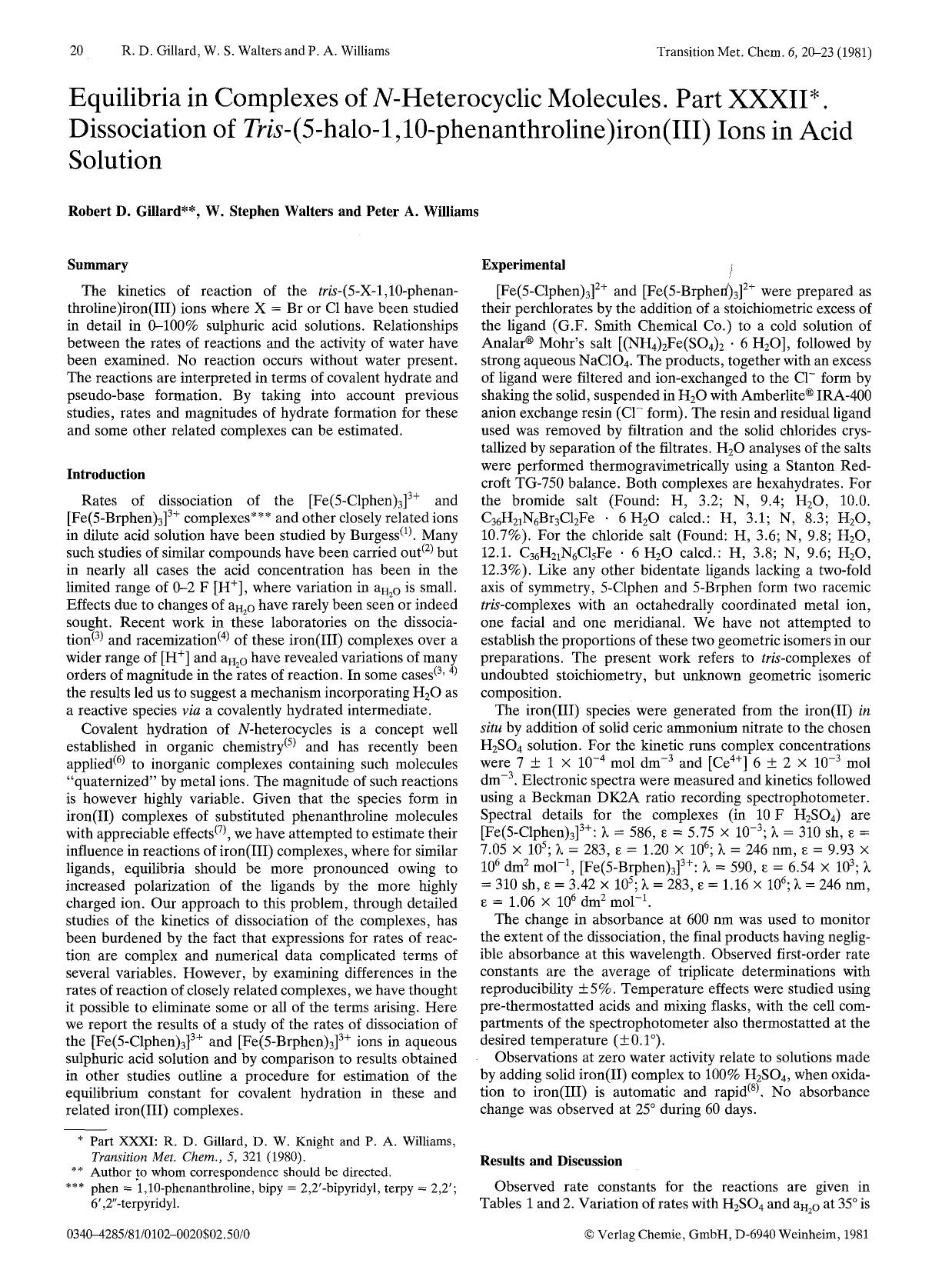 Equilibria in complexes of <Emphasis Type="Italic">N <Emphasis>-heterocyclic molecules. Part XXXII. Dissociation of <Emphasis Type="Italic">tris <Emphasis>-(5-halo-1,10-phenanthrol by Unknown