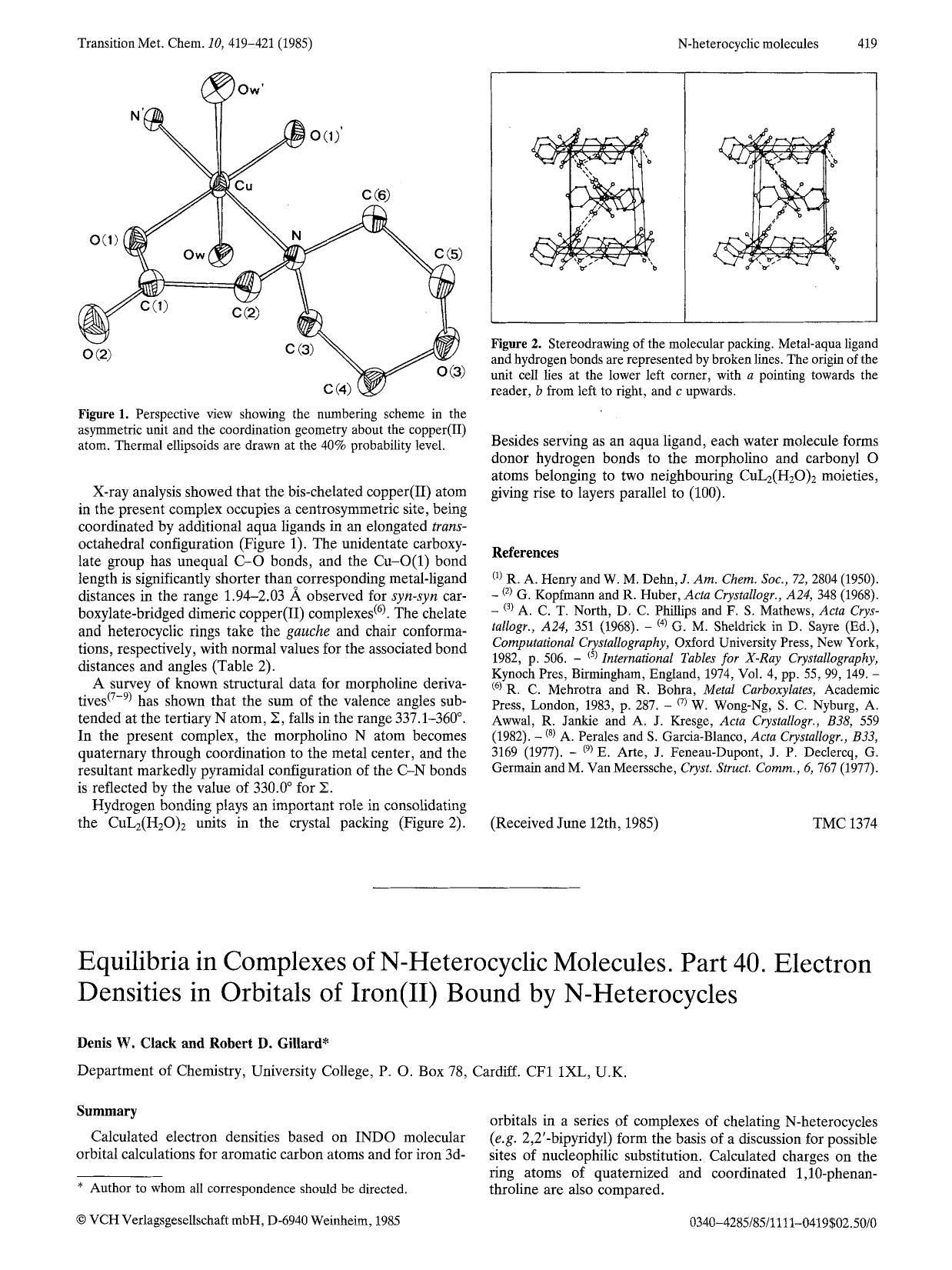 Equilibria in complexes of N-heterocyclic molecules. Part 40. Electron densities in orbitals of iron(II) bound by N-heterocycles by Unknown