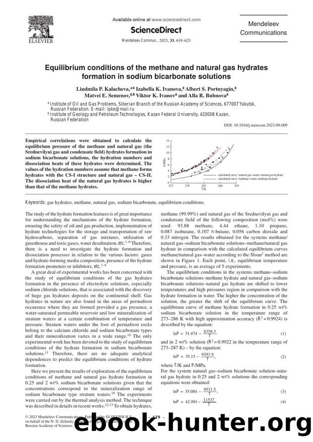 Equilibrium conditions of the methane and natural gas hydrates formation in sodium bicarbonate solutions by unknow