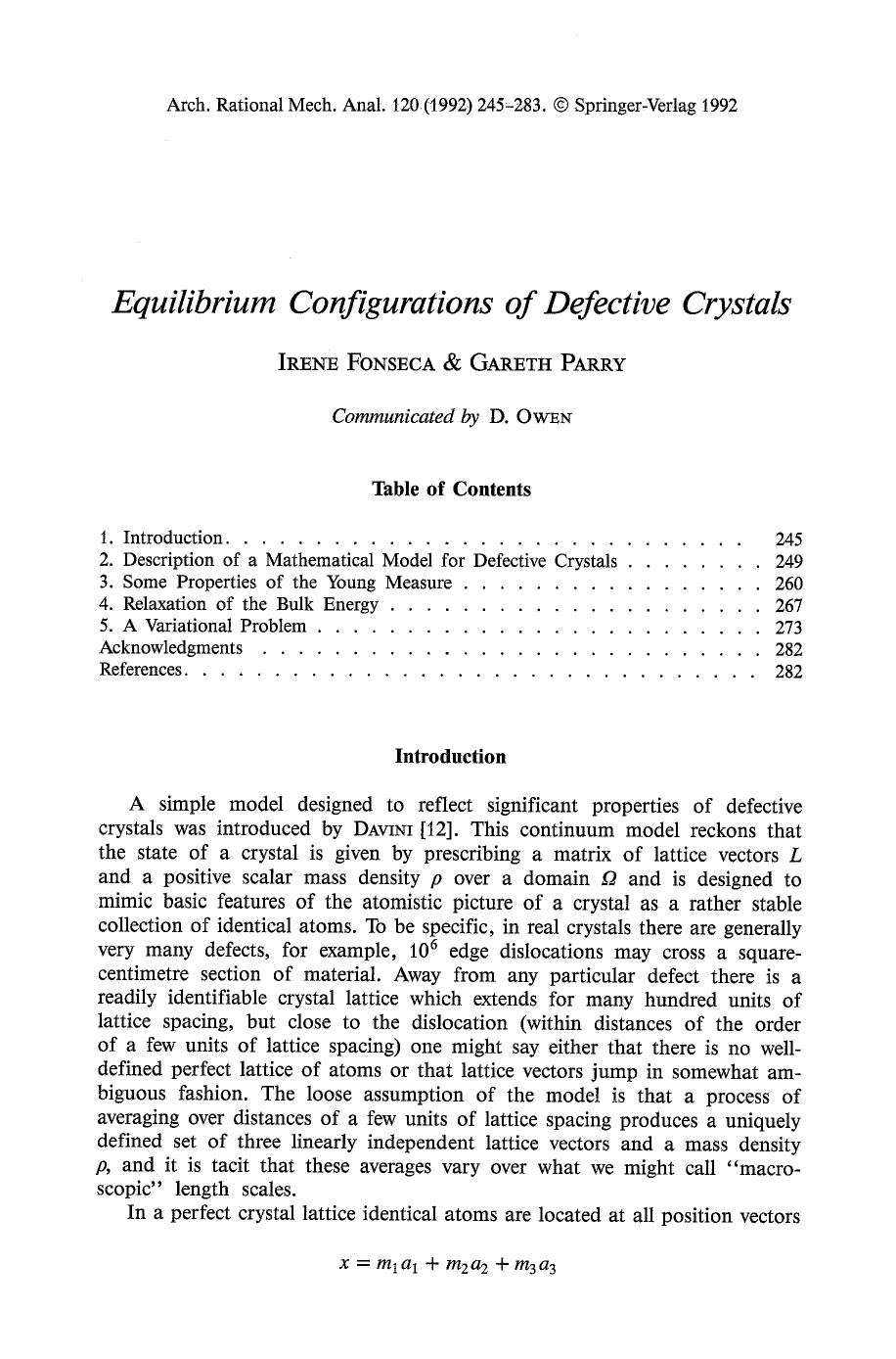 Equilibrium configurations of defective crystals by Unknown