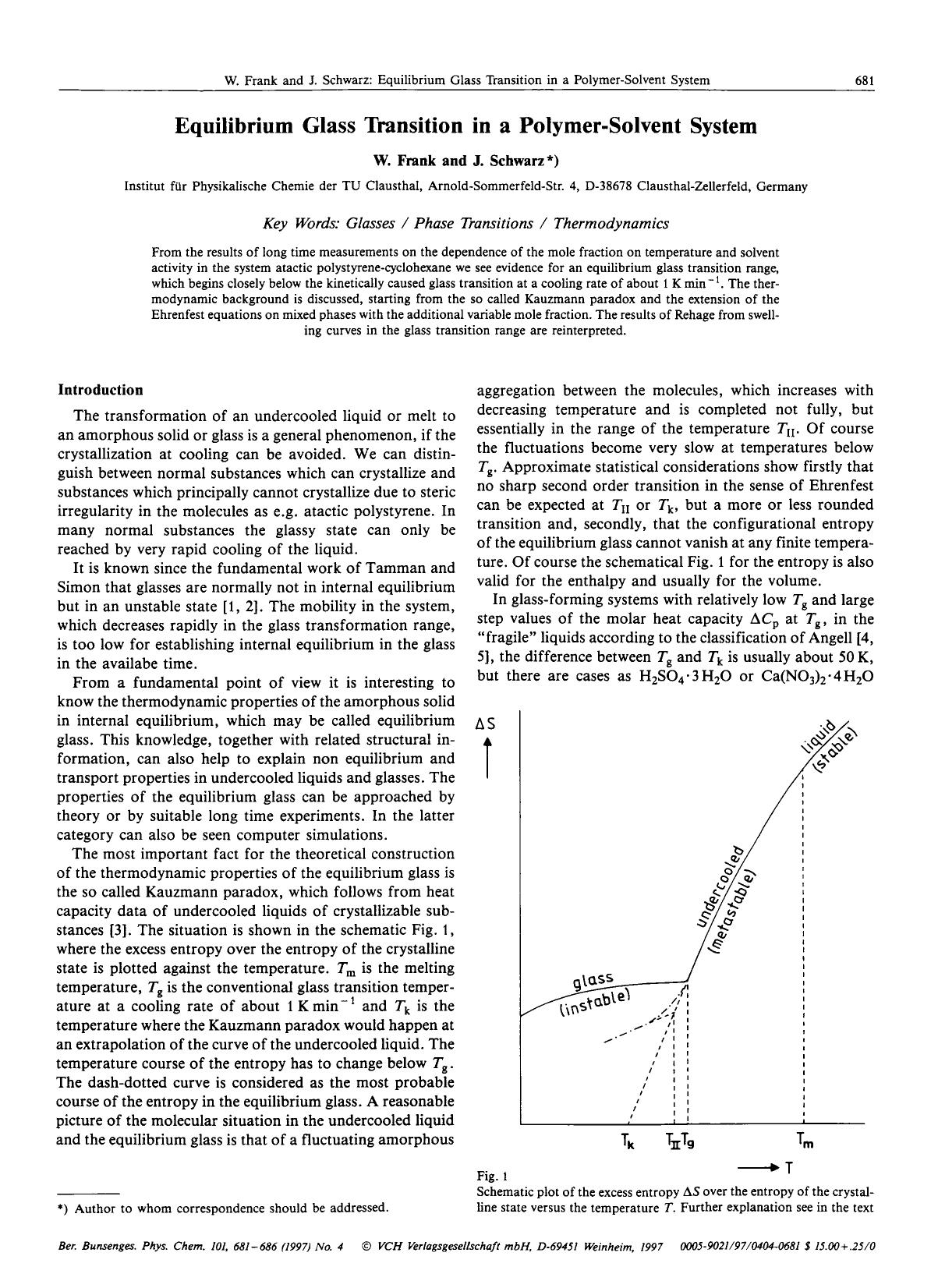 Equilibrium glass transition in a polymer-solvent system by Unknown