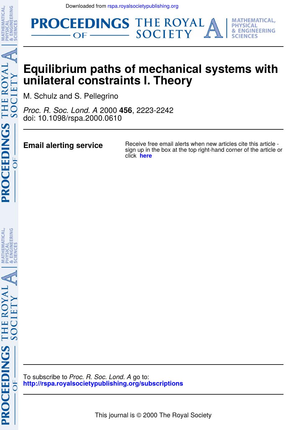 Equilibrium paths of mechanical systems with unilateral constraints I. Theory by Unknown