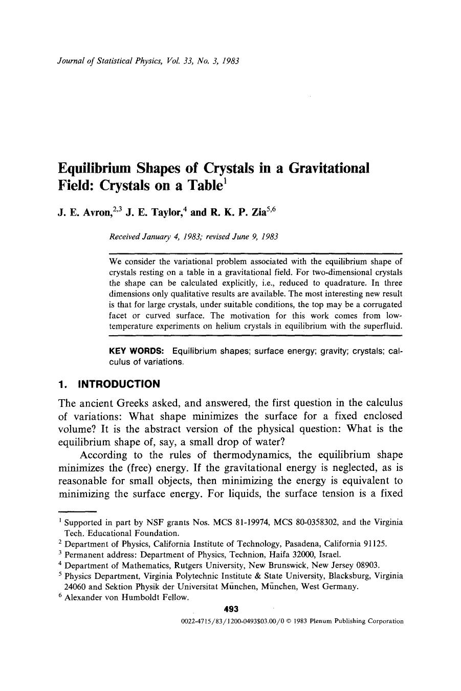 Equilibrium shapes of crystals in a gravitational field: Crystals on a table by Unknown