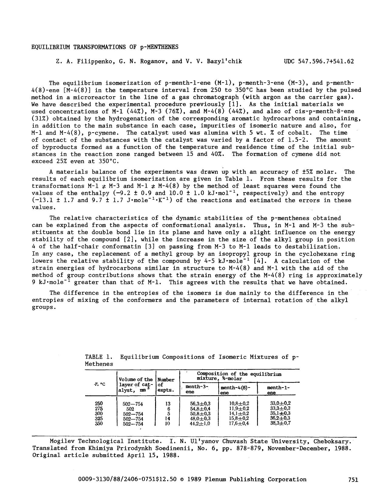 Equilibrium transformations of p-menthenes by Unknown