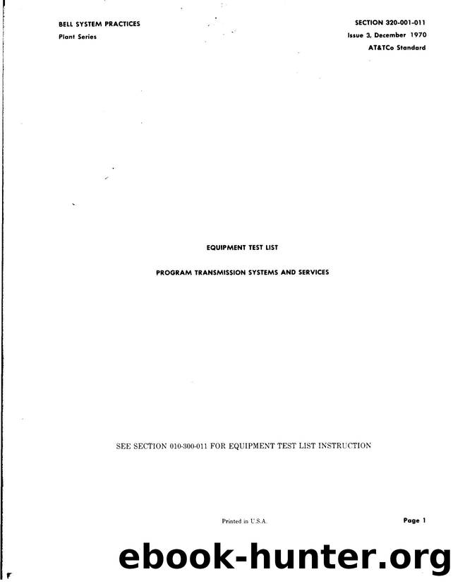 Equipment Test List Program Transmission Systems and Services by AT&&T |