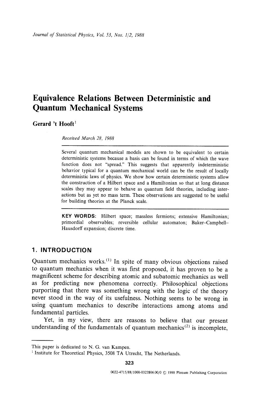 Equivalence relations between deterministic and quantum mechanical systems by Unknown