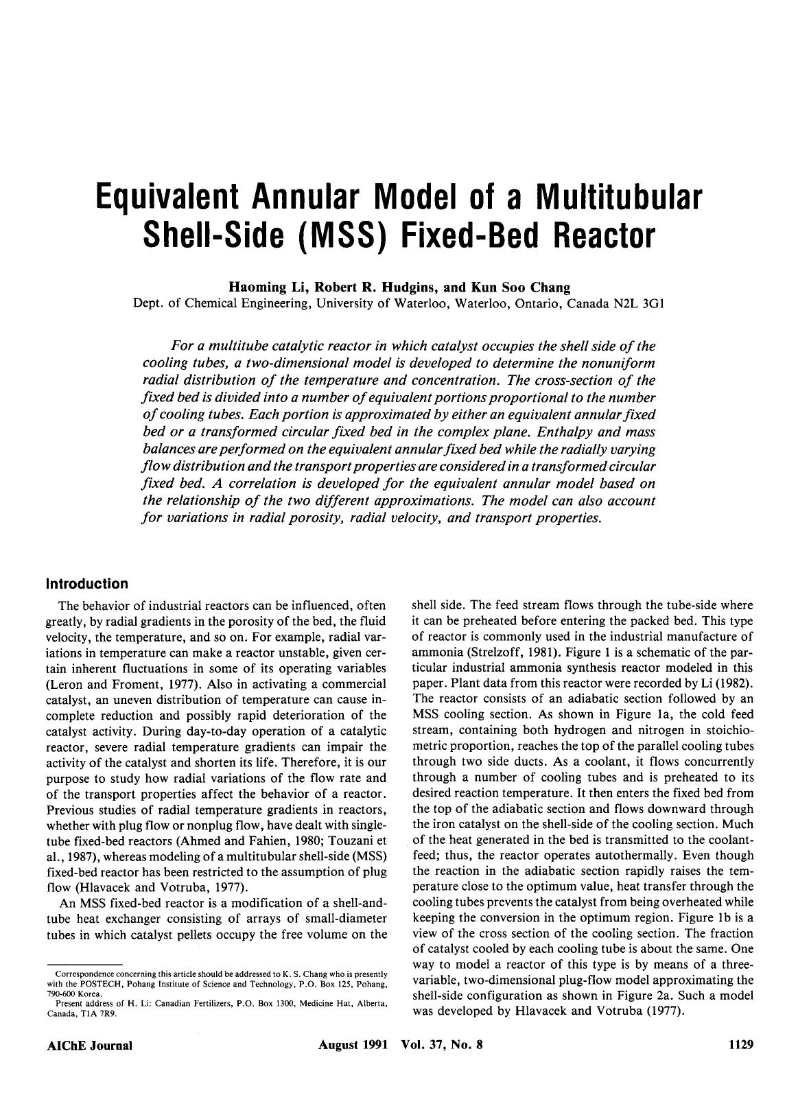 Equivalent annular model of a multitubular shell-side (MSS) fixed-bed reactor by Unknown