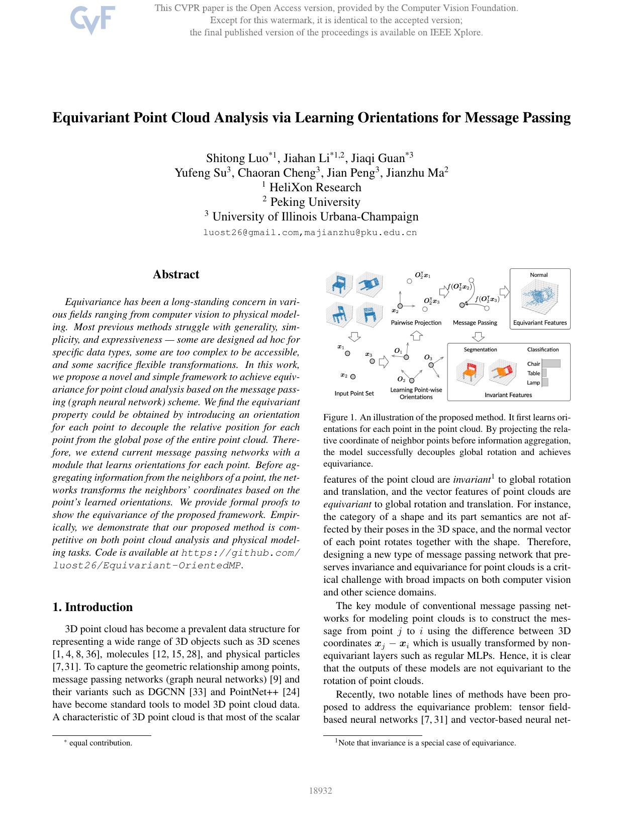 Equivariant Point Cloud Analysis via Learning Orientations for Message Passing by Shitong Luo & Jiahan Li & Jiaqi Guan & Yufeng Su & Chaoran Cheng & Jian Peng & Jianzhu Ma