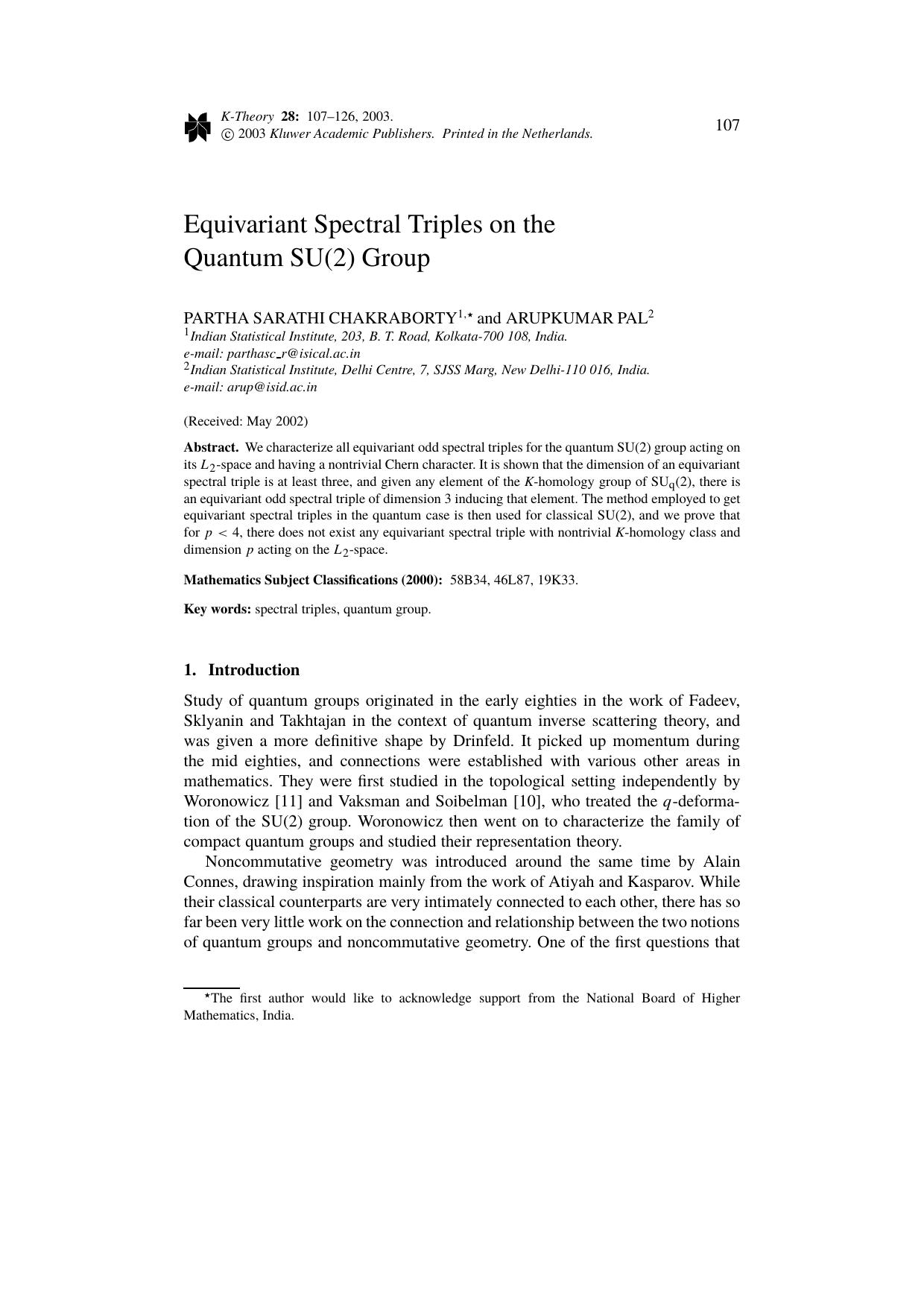 Equivariant Spectral Triples on the Quantum SU(2) Group by Unknown