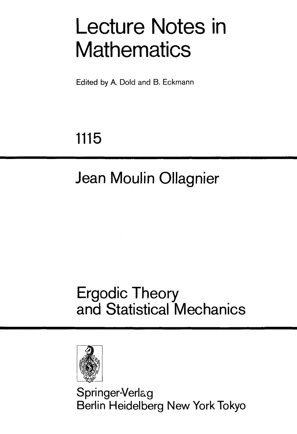 Ergodic Theory and Statistical Mechanics by Jean Moulin Ollagnier
