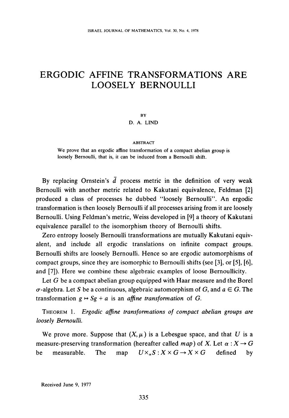 Ergodic affine transformations are loosely Bernoulli by Unknown