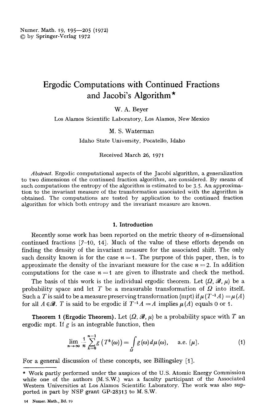 Ergodic computations with continued fractions and Jacobi's algorithm by Unknown