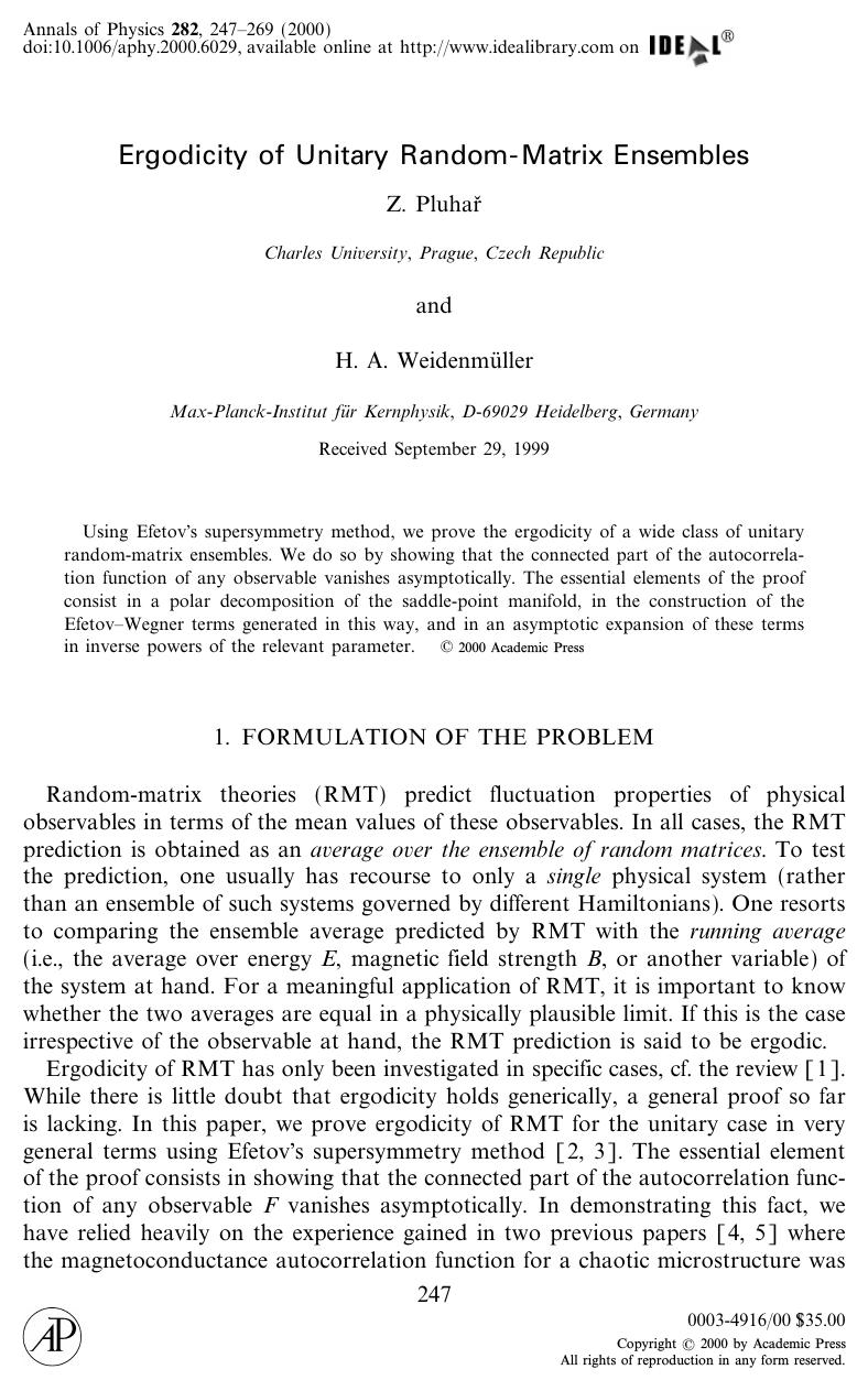 Ergodicity of Unitary Random-Matrix Ensembles by Pluhar Z. et al