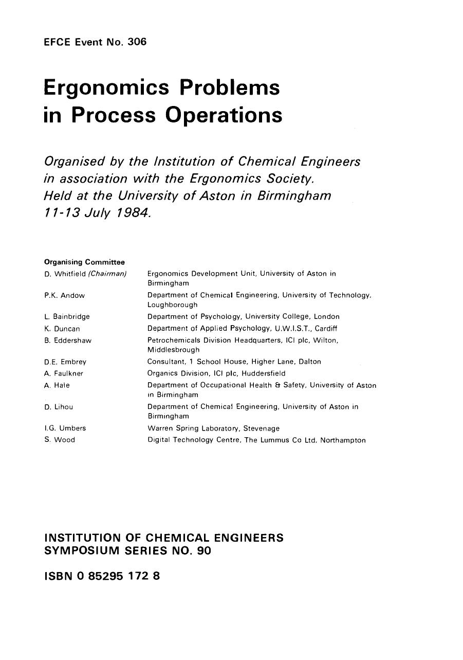 Ergonomics Problems in Process Operations (1984) by 4<8=8AB@0B>@