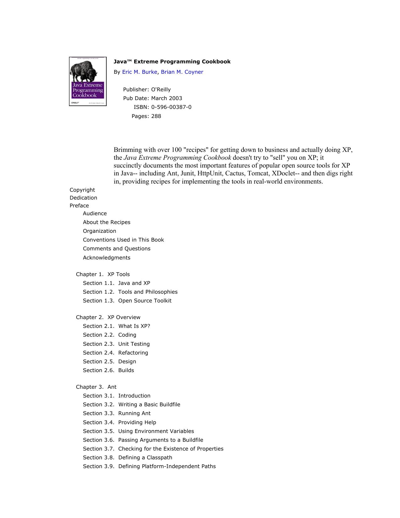 Eric M. Burke Brian M. Coyner Java Extreme Programming Cookbook by Unknown